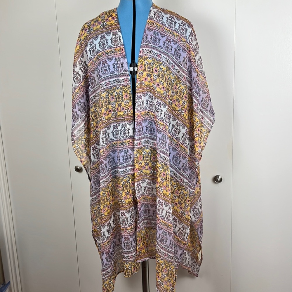 No Comment Women's Floral Stripe Cover-Up Light Beach Pool Side Ties Lavender